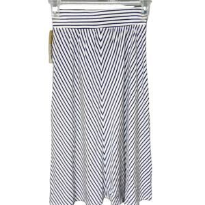 Girls A-Line Midi Long Stretch Skirt Blue White Striped Easy Care Small 6-6X